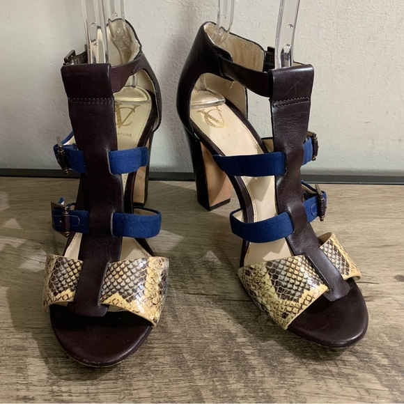 Womens VC SIGNATURE Vince Camuto BROWN BLUE SNAKE Gladiator HIGH Heel SANDALS 10 - Picture 4 of 8